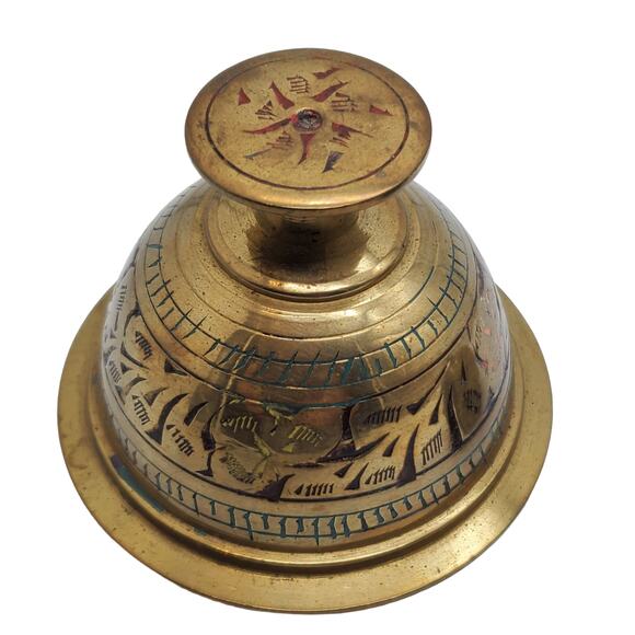 3 Brass Claw Bells Elephant Engraved Enameled Etched Vintage India Rustic Decor - Picture 8 of 15